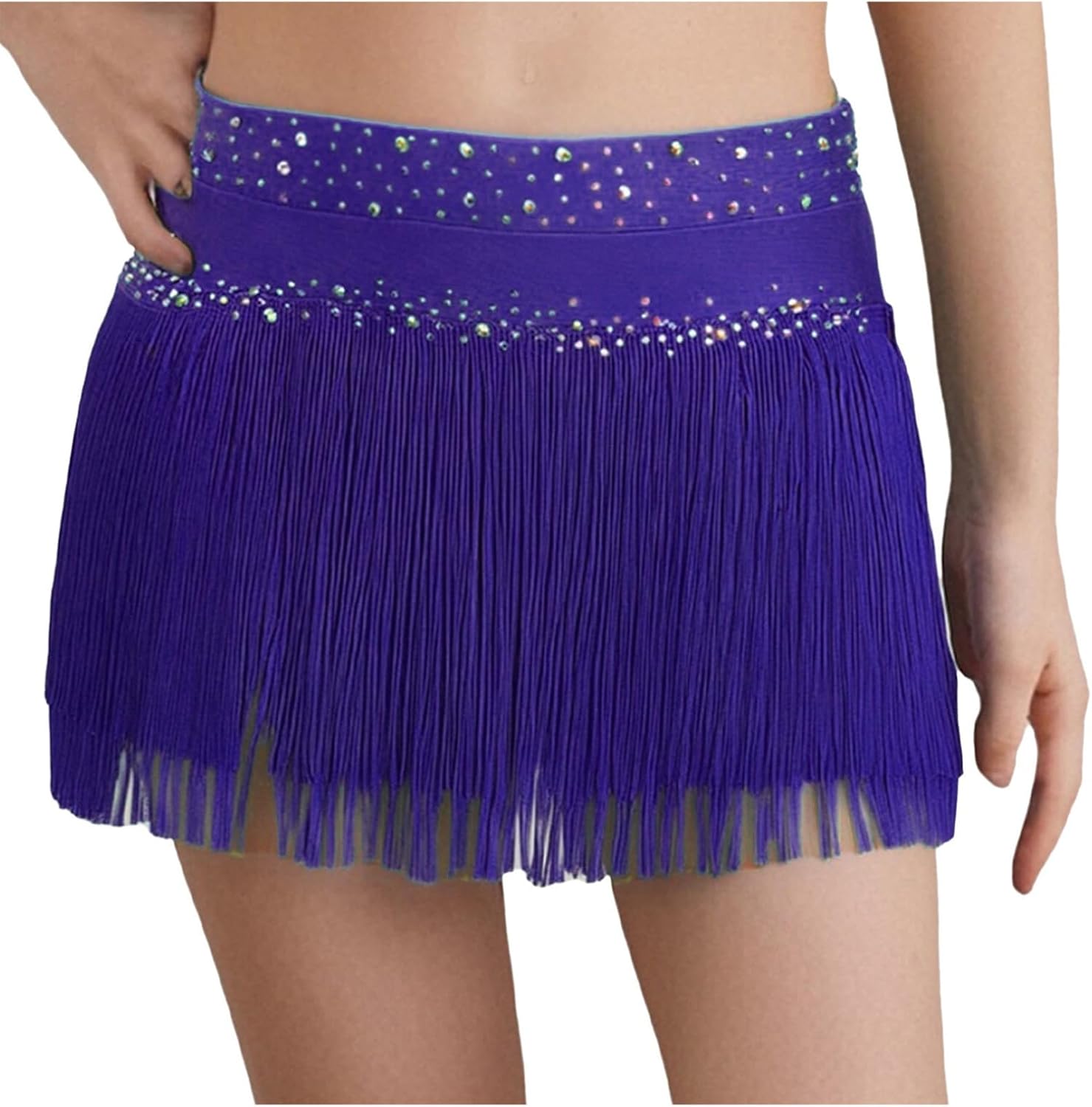 FEESHOW Kids Girls Latin Jazz Dance Skirt Rhinestones Tassels Salsa Rumba Cha Cha Fringe Mini Skirts Ballroom Dancewear