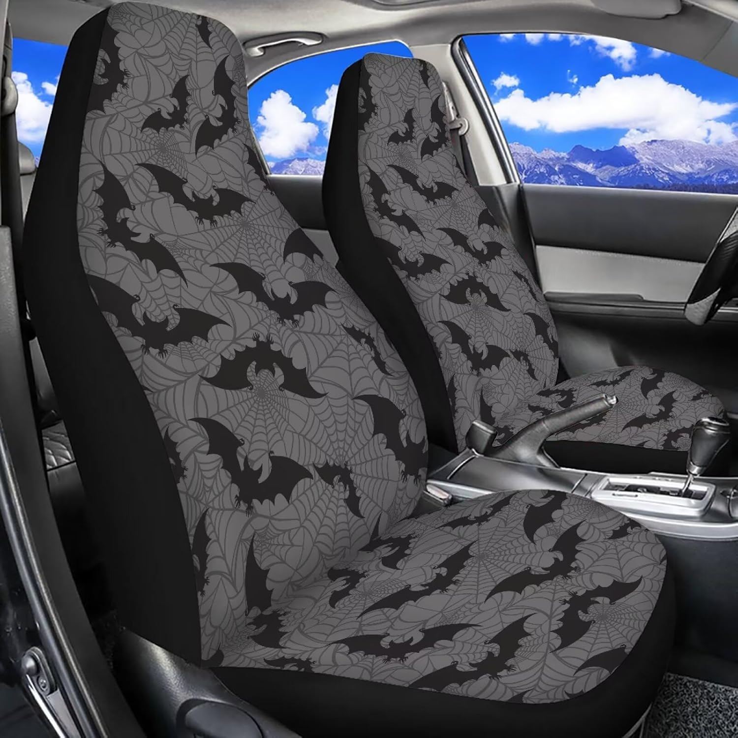 Halloween Bat Car Front Seat Covers Breathable Car Seat Covers Front Seats Only Stretch Polyester Fabric Cover Easy to Install Universal Fit for Most Vehicle