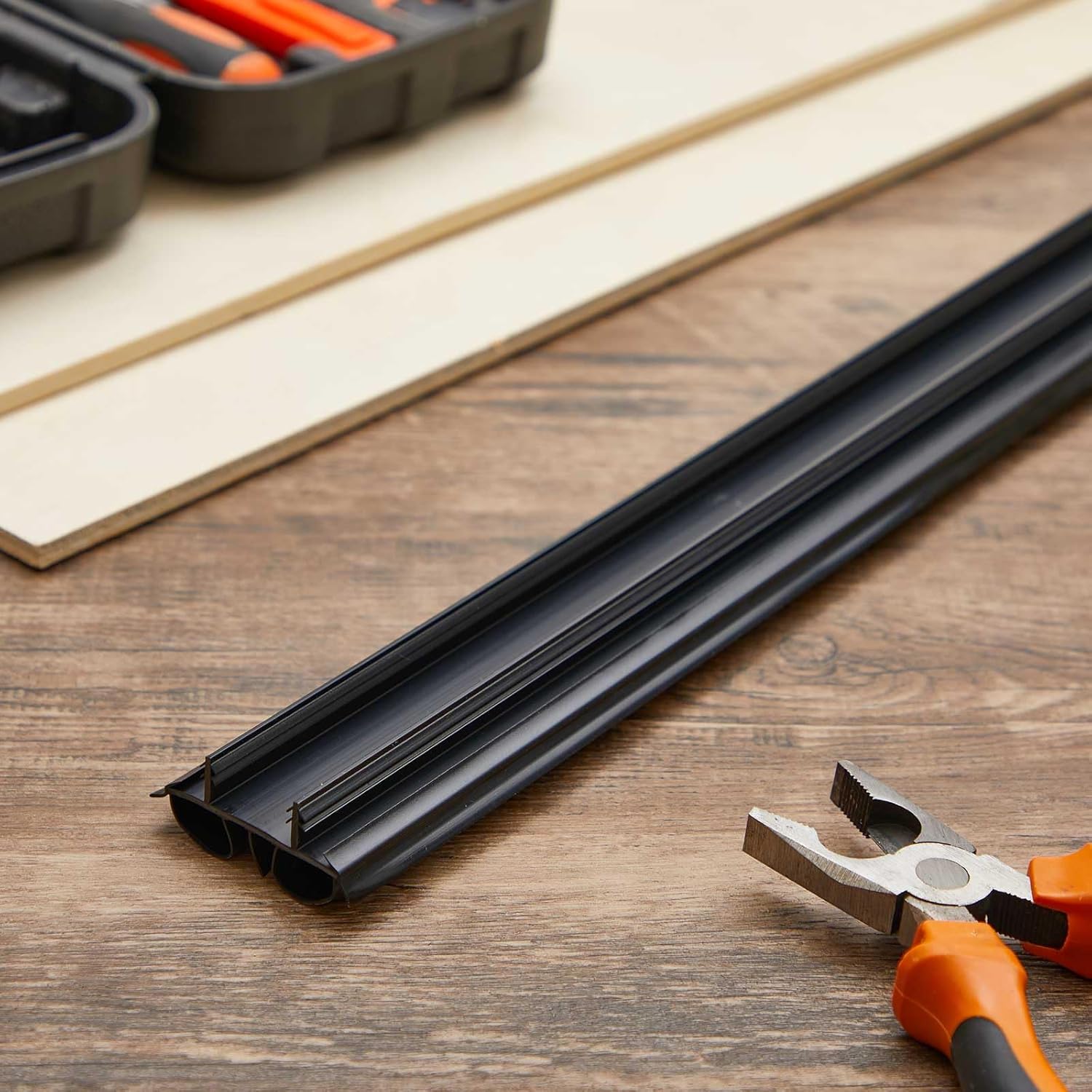 Pushglossy 2 Pcs 32" Double Bubble Kerf Door Sweep 1-3/4" Wide Vinyl Weatherstrip Seal for Exterior Doors, Energy Efficient Draft Stopper, Easy Slide in Installation(Black)