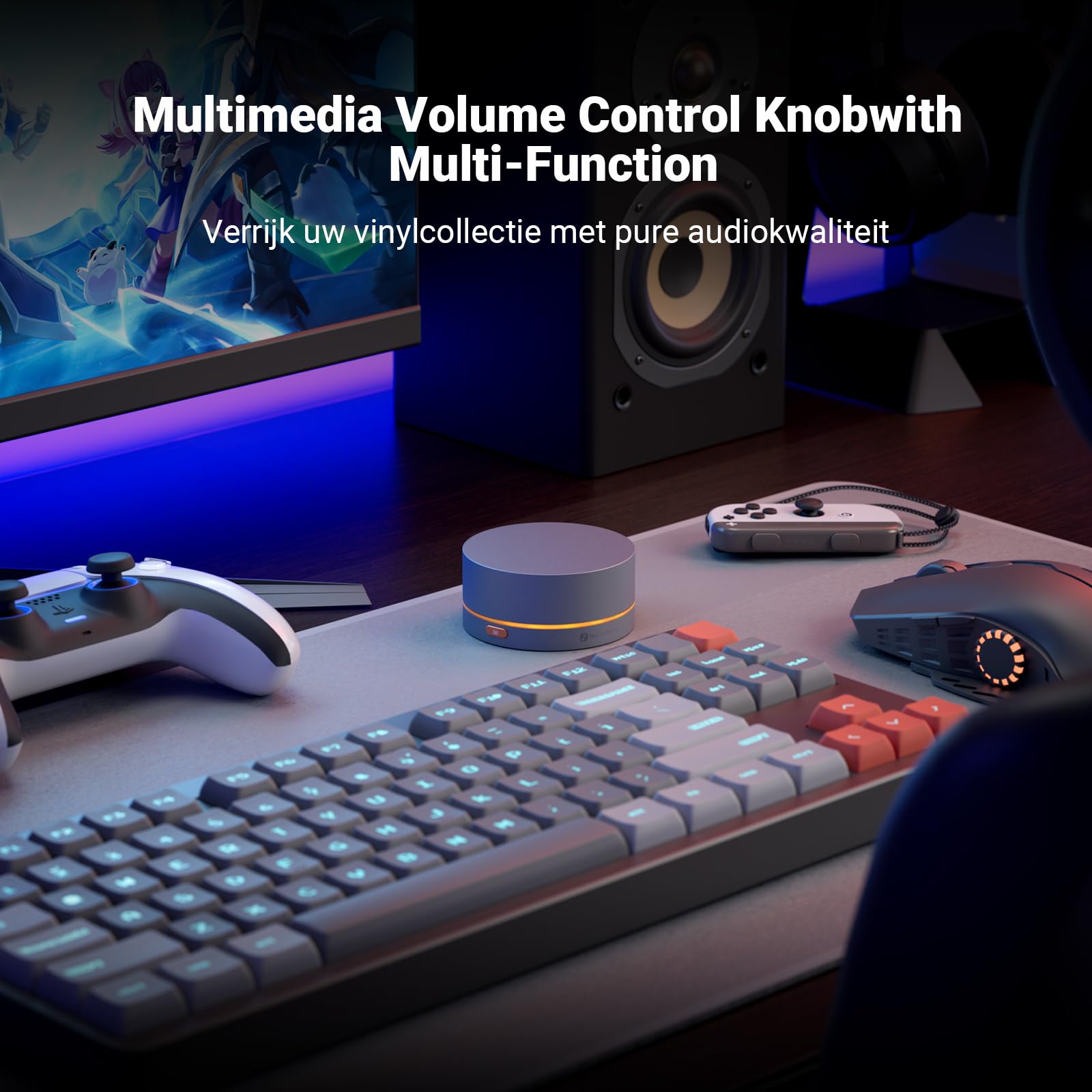 Fosi Audio VOL20 Pokretlo Regulacji Glosnosci Bluetooth,Kontroler Multimediów USB do Komputera PC/Gry/Domoweaudio/Komputer Stacjonarny,Dostosowywanie Oswietlenia RGB Przycisk Wielofunkcyjny e Regulacj