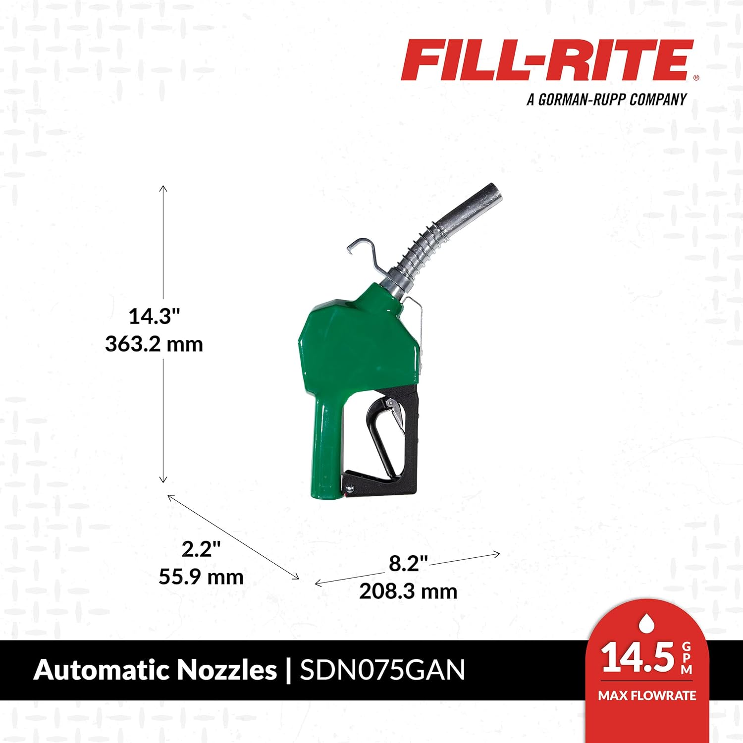 Fill-Rite SDN075GAN ¾" 3 to 15 GPM Automatic Standard Duty Fuel Transfer Nozzle, Green - For Gasoline, Diesel, Biodiesel up to B20, E15 & Kerosene