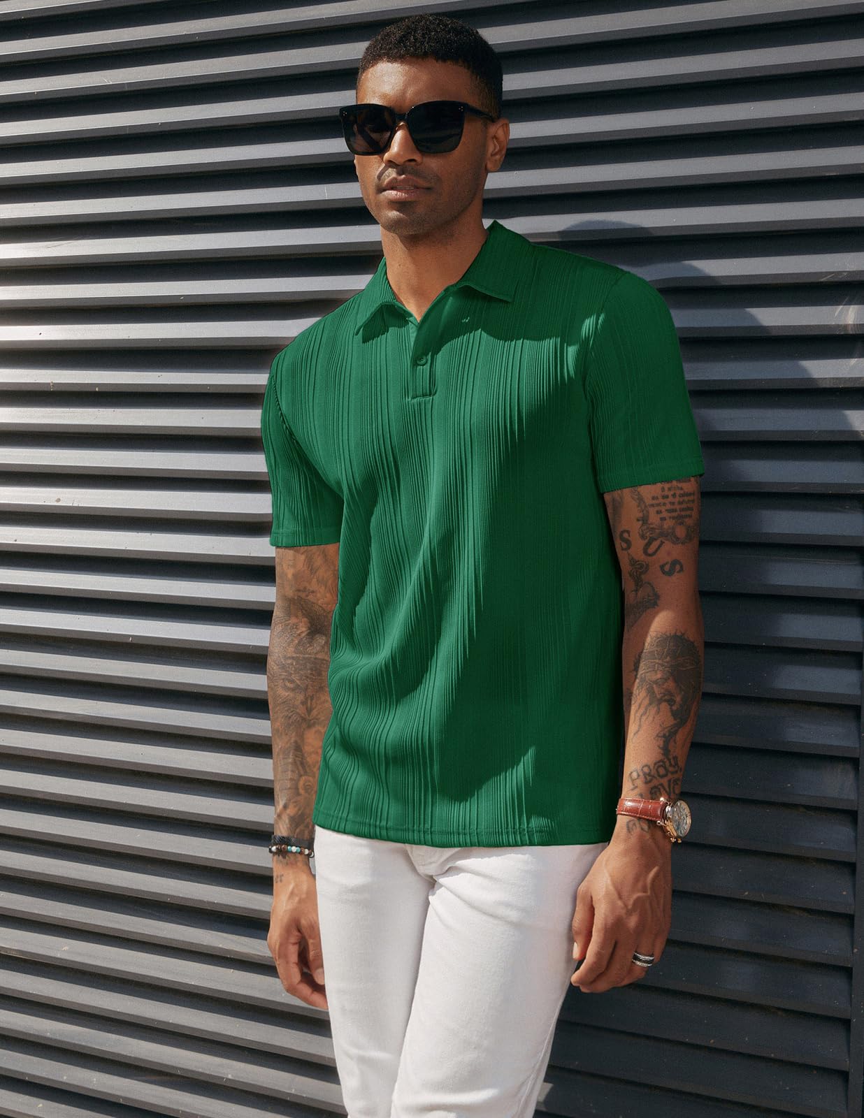 PJ PAUL JONES Polo de punto texturizado para hombre, ajuste regular, elástico, para golf