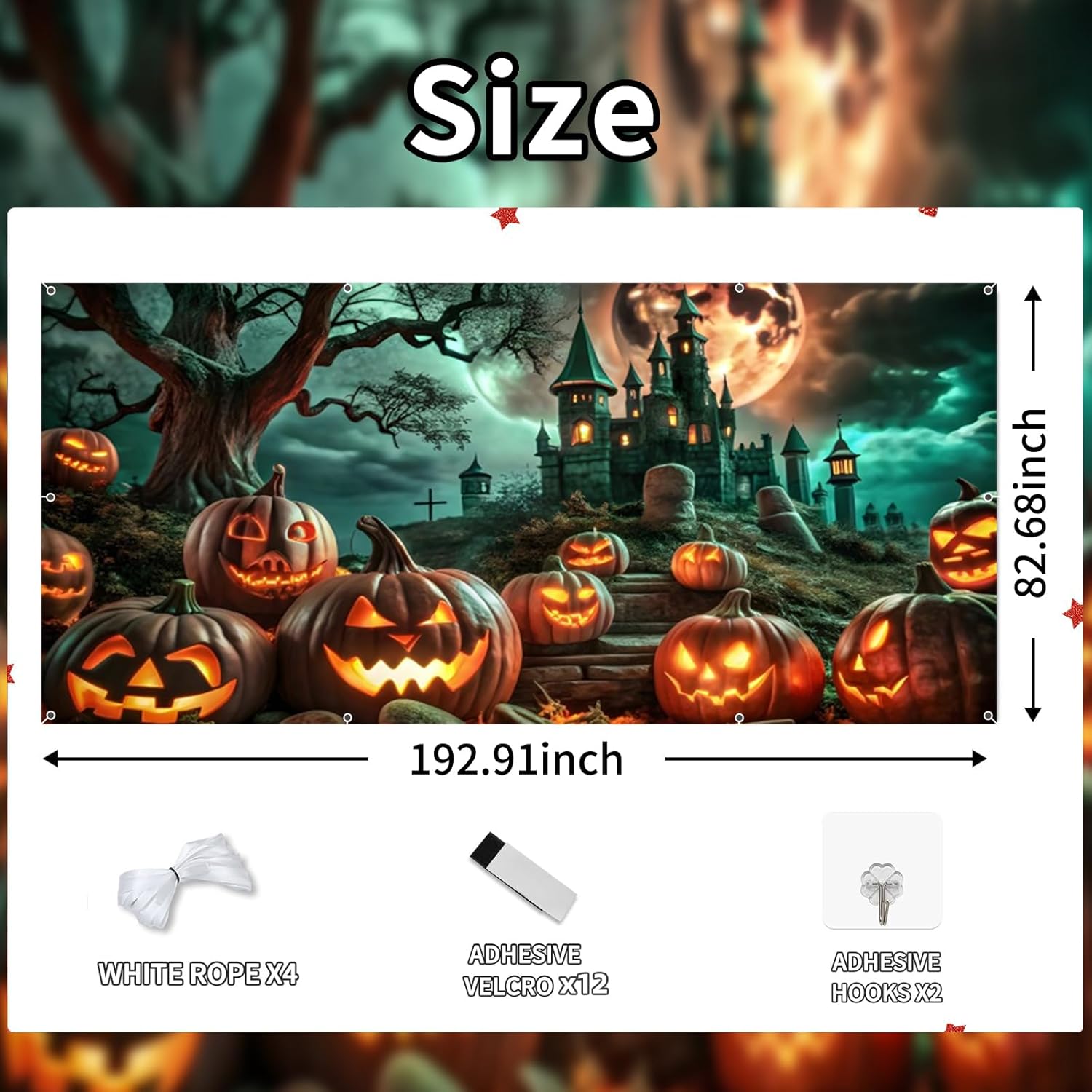 Halloween Garage Door Cover Decorations 7x16ft Outdoor Large Garage Door Dark Scary Castle Haunted House Cemetery Scary Night Yard Sign Banner Photo Booth Background Props for Wall Door House Party