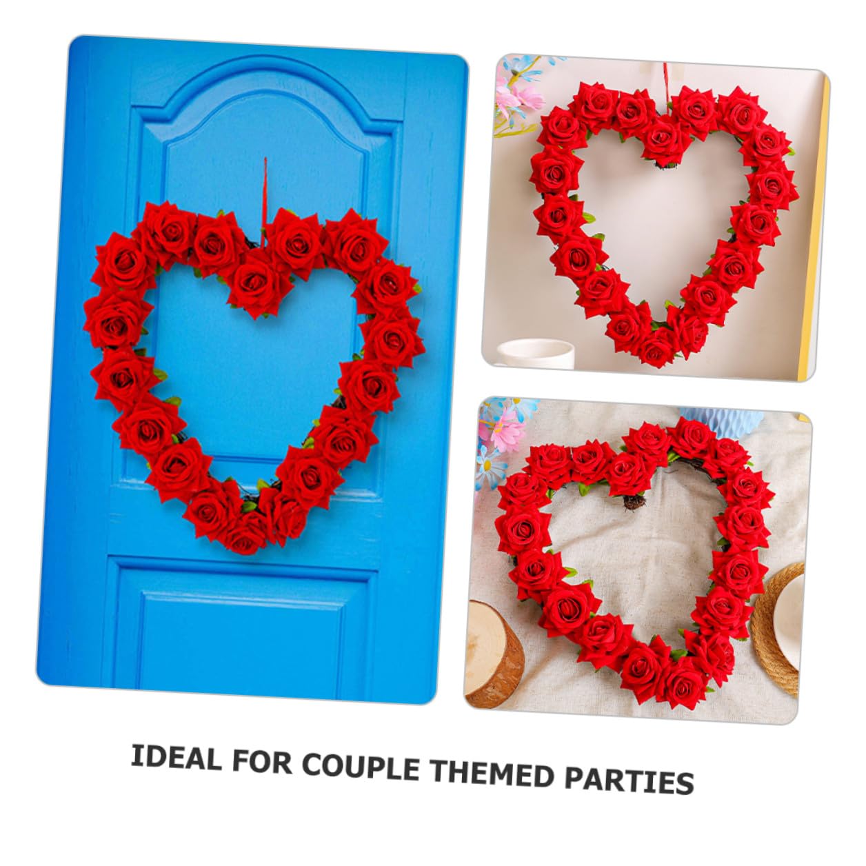 Homoyoyo Ghirlanda Floreale Artificiale a Forma di Cuore Finta per Decorazione Porta D’ingresso Festa Anniversario Matrimonio Rosso