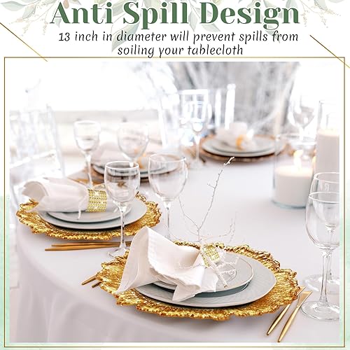 Miniatura 6 de Dandat El juego de 100 platos de carga dorados incluye 50 platos de plástico de 13 pulgadas y 50 servilleteros, cargadores dorados a granel para