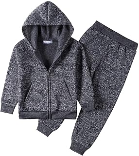 Little to Big Boys' Velour & Fleece Hoodie Tracksuit Sweatshirt Top + Sweatpant Velvet Fleece Jogger 2pcs Set