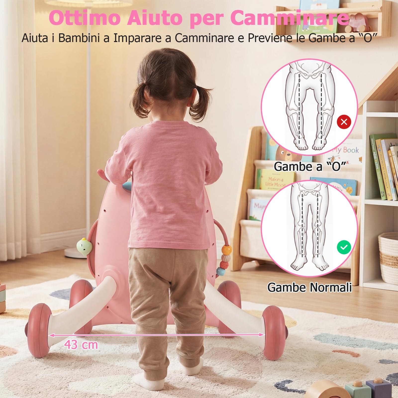 COSTWAY Primi Passi per Bambini, Girello Neonato con Giocattoli Montessori, Camminatore Educativo con Musica e Luci, Spazio di Conservazione, per Bambini 6-36 Mesi (Rosa, 57 x 42 x 45,5 cm)