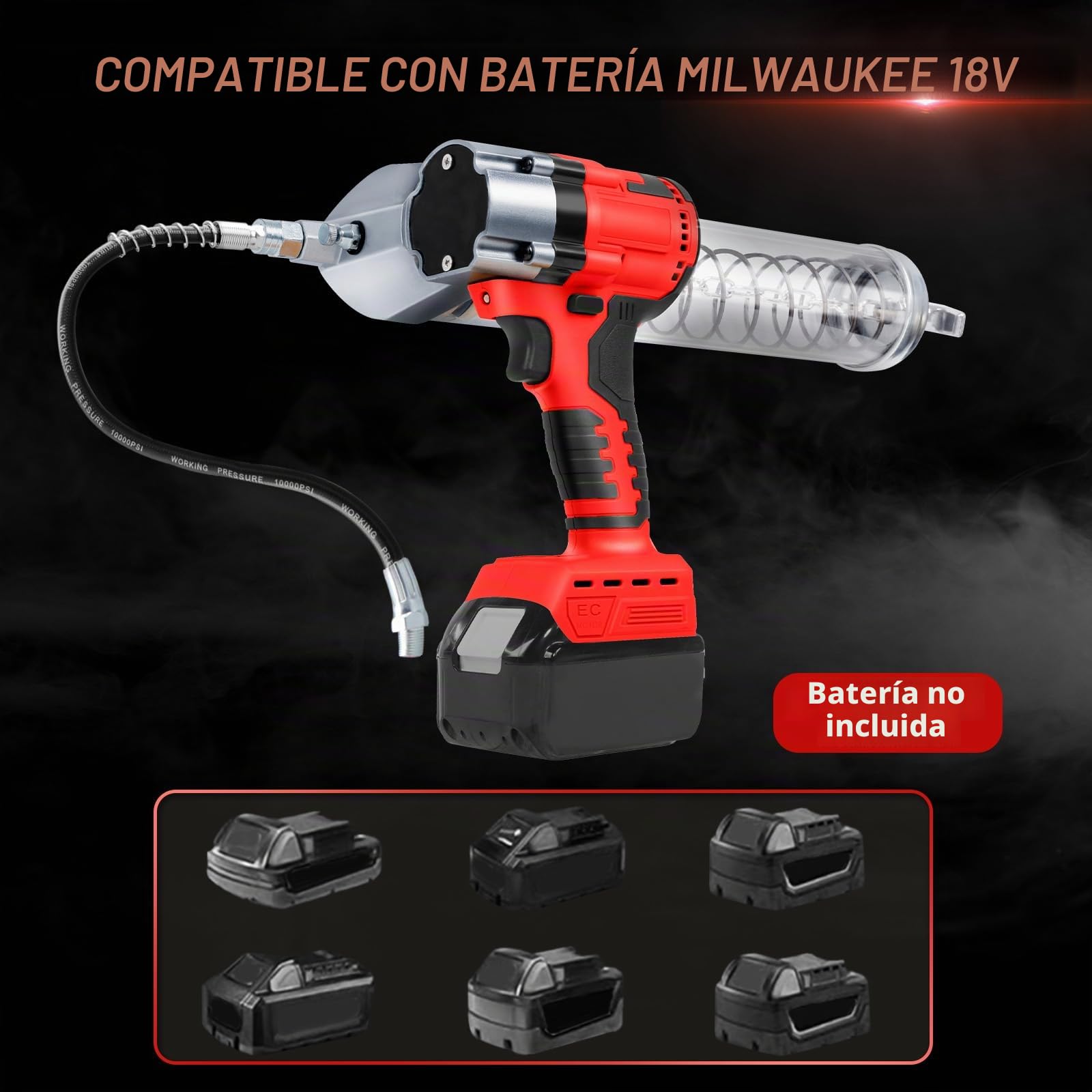 WingFly Pistola Engrasadora inalámbrica para Milwaukee M18 18V Batería, 13000 PSI, motor sin escobillas, cartuchos de grasa de 650 ml, para engrasar vehículos y máquinas (sin batería)