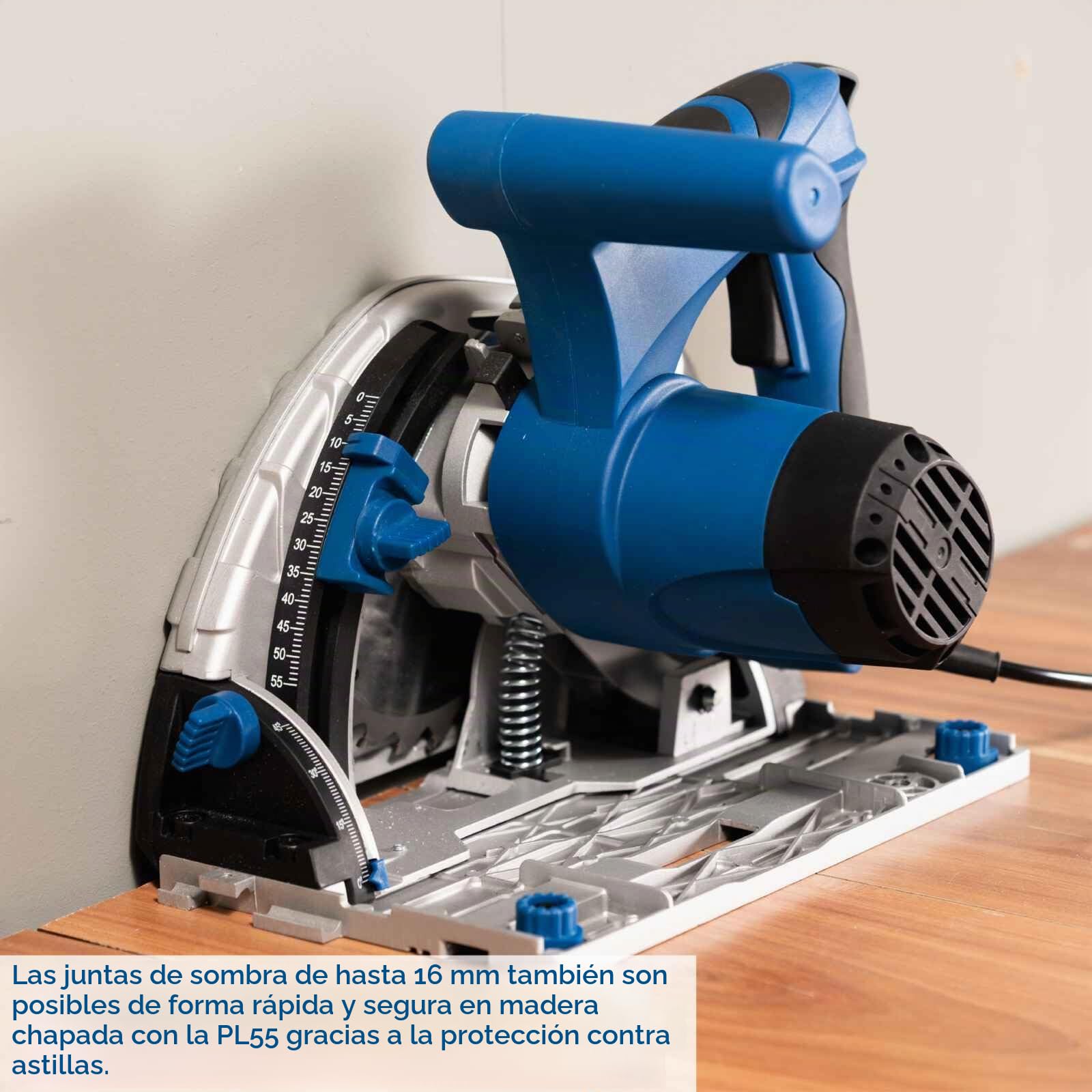 Scie plongeante SCHEPPACH 1200W - 160 mm - PL55 Livree avec 2 rails de 700 mm, un connecteur de rail et un anti-basculement