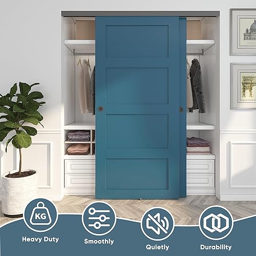 Miniatura 2 de JUBEST Herrajes para puerta de derivación de 6 pies con tiradores de dedo, riel de puerta corrediza de aluminio resistente para sistema de 2