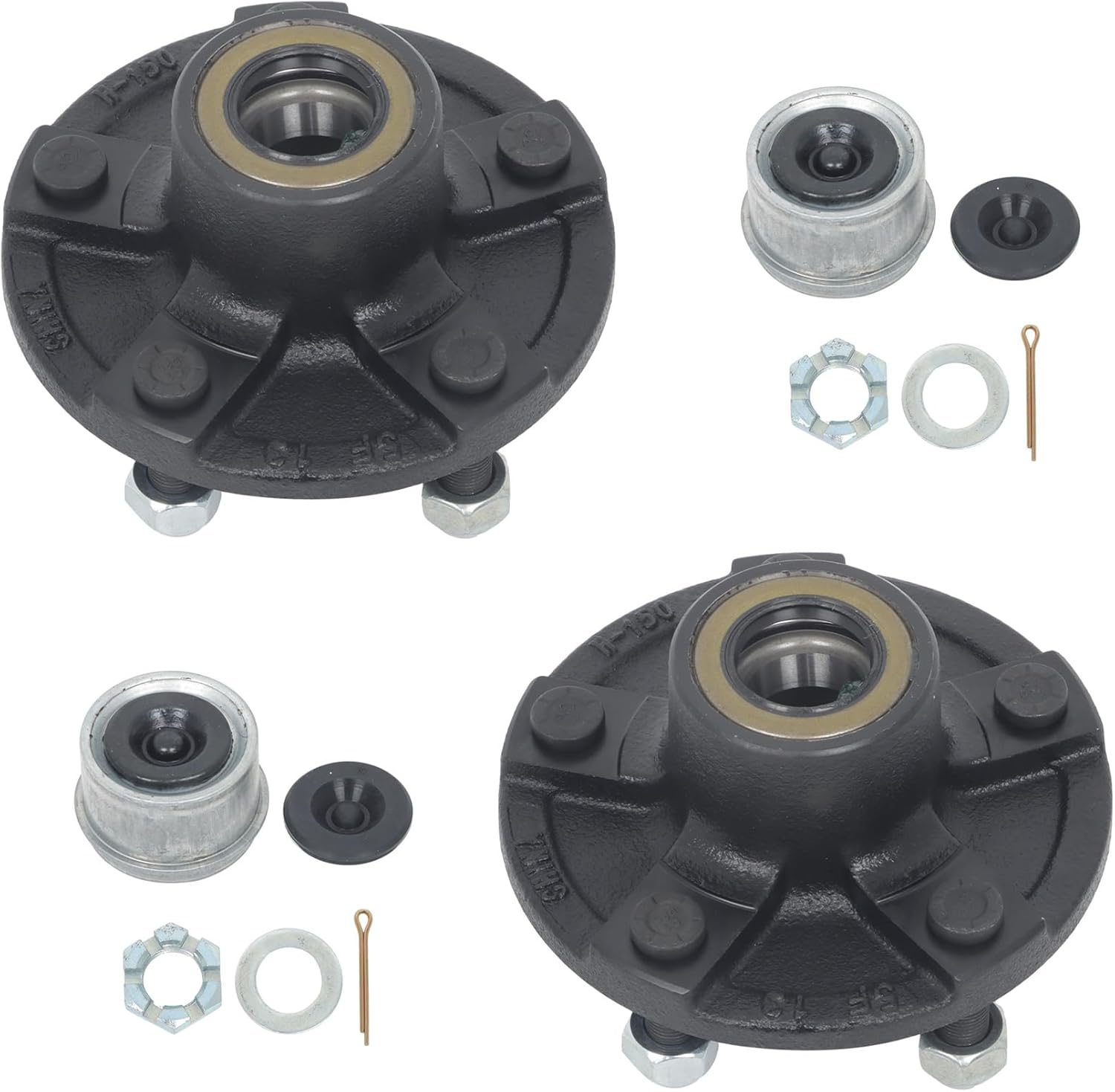 GXYWADY 2 Sets Pre-Assembled 5 on 4.5 Inch Trailer Hub Kit with Trailer Bearing Kit Replacement for 2000 lbs 1-1/16 Inch Spindle(8 Pieces/Set)