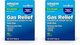 Amazon Basic Care Gas Relief Softgels, Simethicone 125 mg, Extra Strength Antigas, 30 Count (Pack of 2)