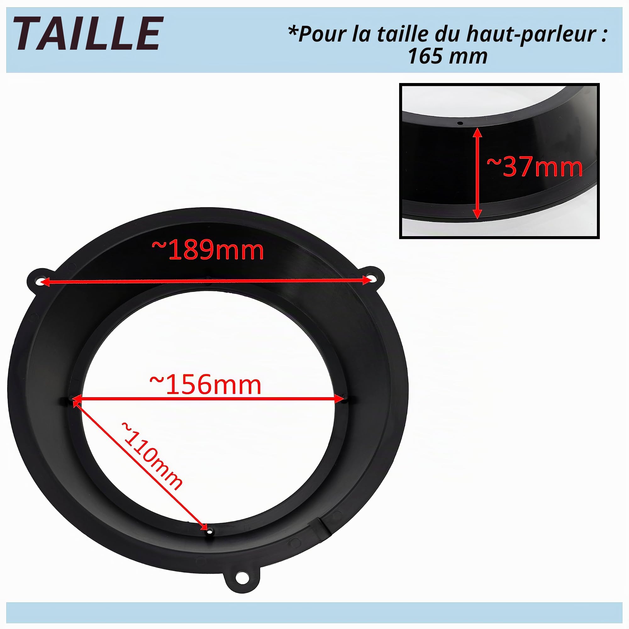AERZETIX - C11583 - Lot de 2 Adaptateurs/Supports pour Haut-Parleurs de Voiture Ø165 mm en Plastique - Côté de Montage Portière Avant - Compatible avec Fiat Panda