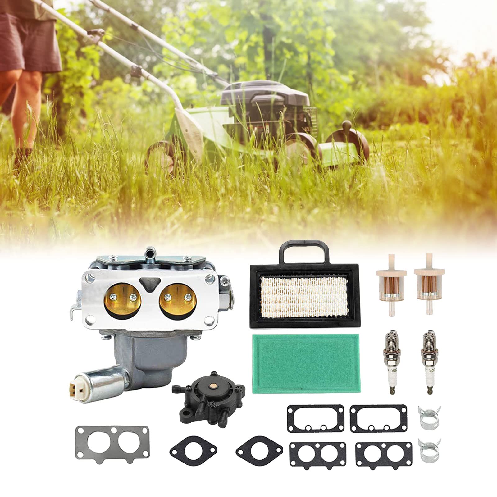 CDIYTOOL 791230 Kit de carburador para Briggs and Stratton 407777 20-25 HP V-Twin Engine, 499804 699709 Kit de ajuste para John Deere MIA10632 LA150 LA145 LA130 L120 cortacésped con filtro de aire