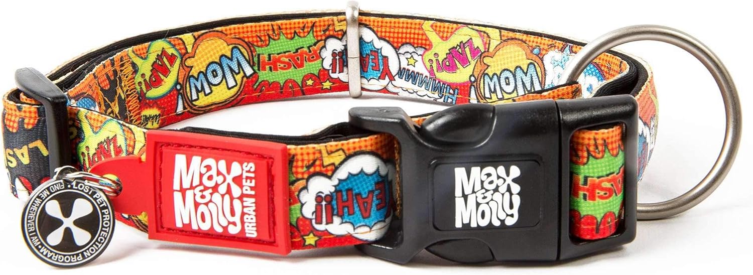 Max & Molly Ultra Comfortable Padded Neoprene Sport Dog Collar with Smart ID Tag, Heroes S