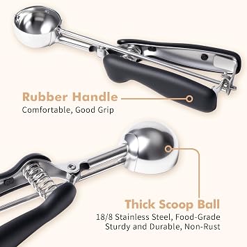 Cookie Scoop set, Cookie Scoops for Baking Set of 3, Size #60/ #40/ #20, Cookie Dough Scoop, Non-Slip Grip, Blue/Black/Mint Handle, For Cookies Muffin Cupcake Meatball Ice Cream