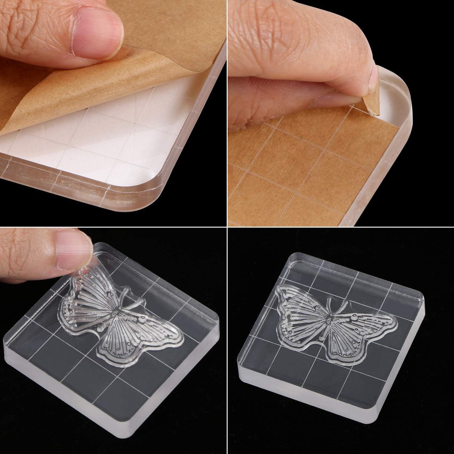 Acrylic Stamping Blocks Tools Set, BENBO 5 Pieces Assorted Sizes Clear Stamp Blocks with Grid Lines and 1 Sheet Clear Silicone Seal Stamps for Scrapbooking Crafts Card Making