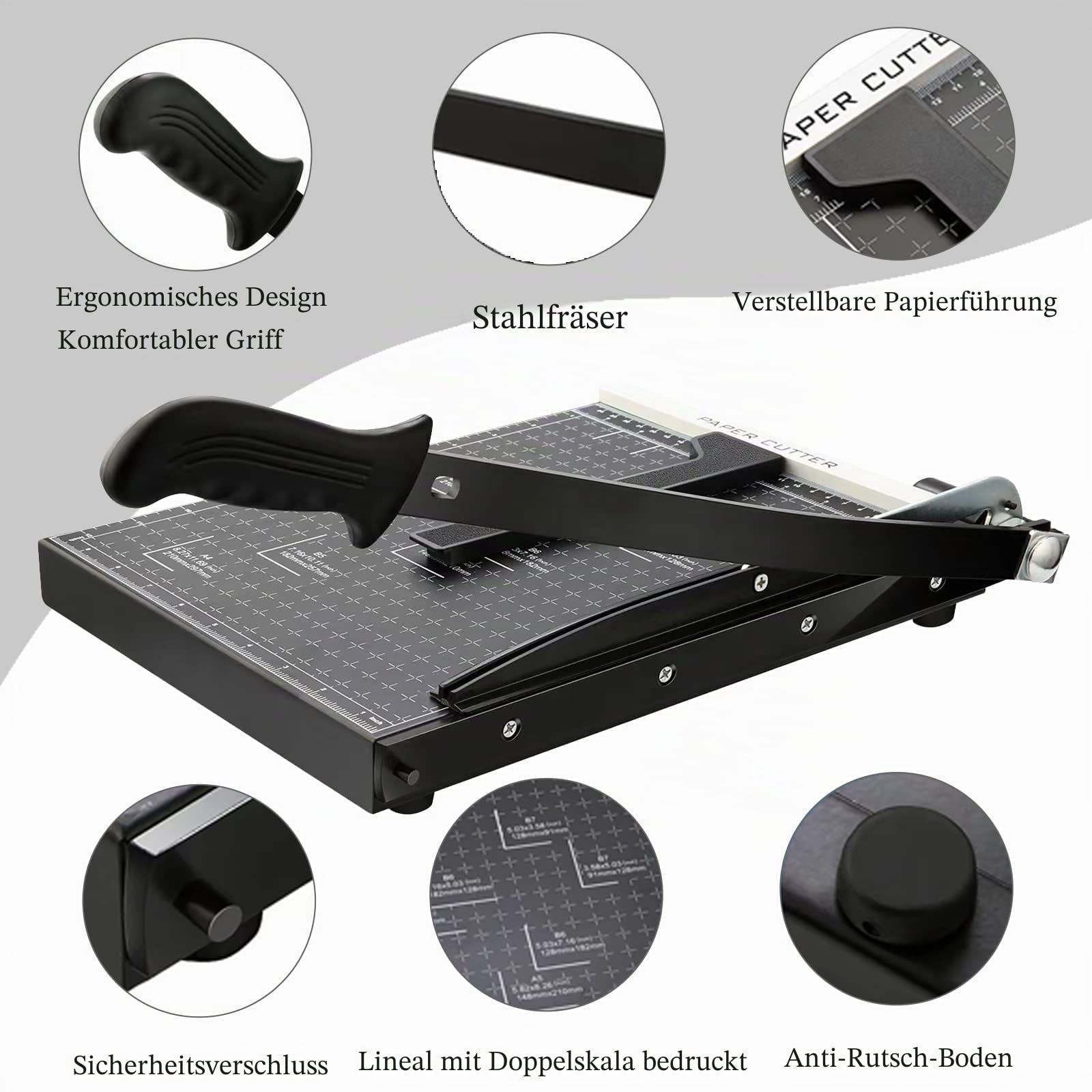 COOCHEER A4 Papierschneider Fotoschneider Profi Hebelschneider Papierschneidemaschine Schneidegerät Bindegerät Schrottmaschineider für Schule & Büro, Schwarz