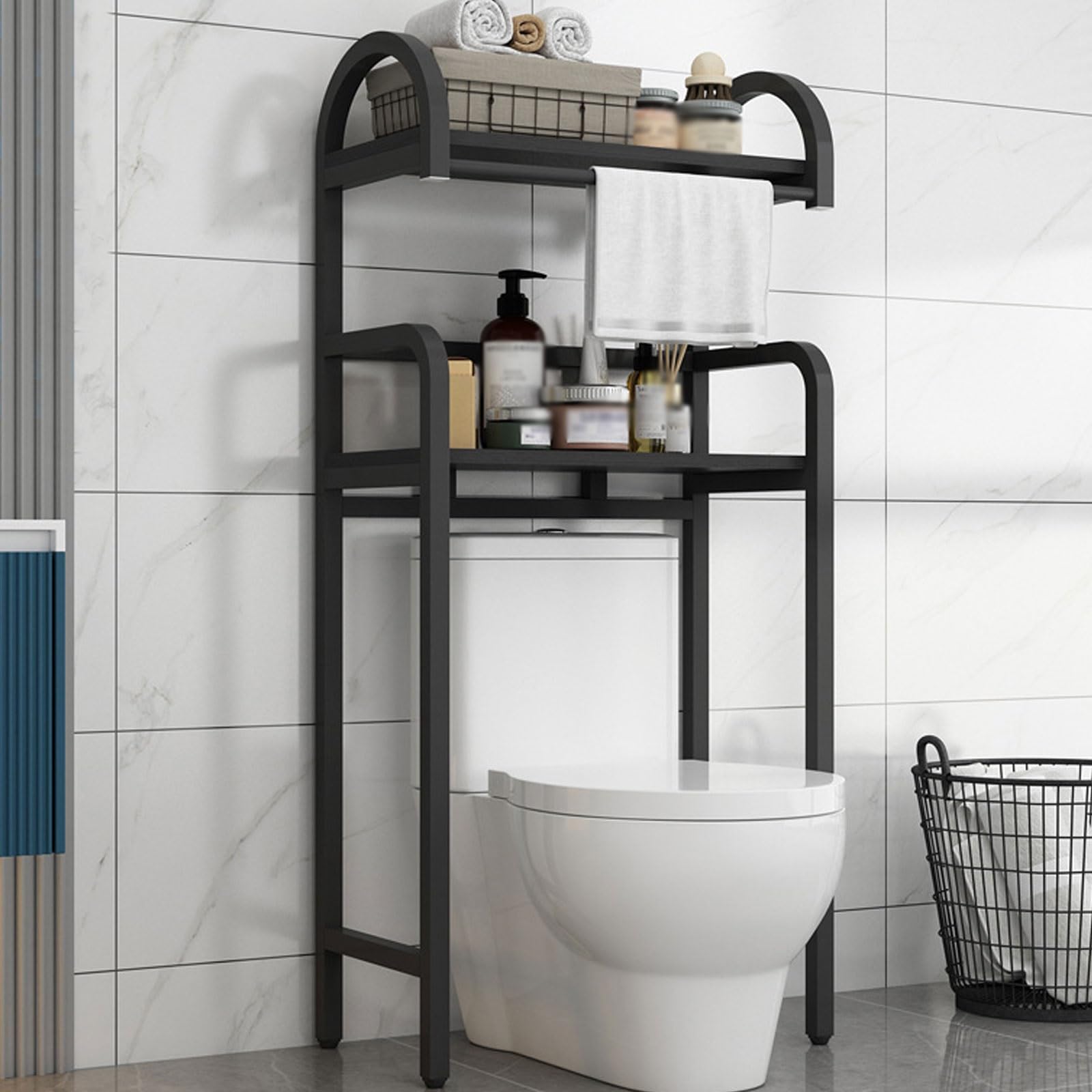 Étagère de toilette 2 niveaux meuble de rangement wc gain de place autoportant