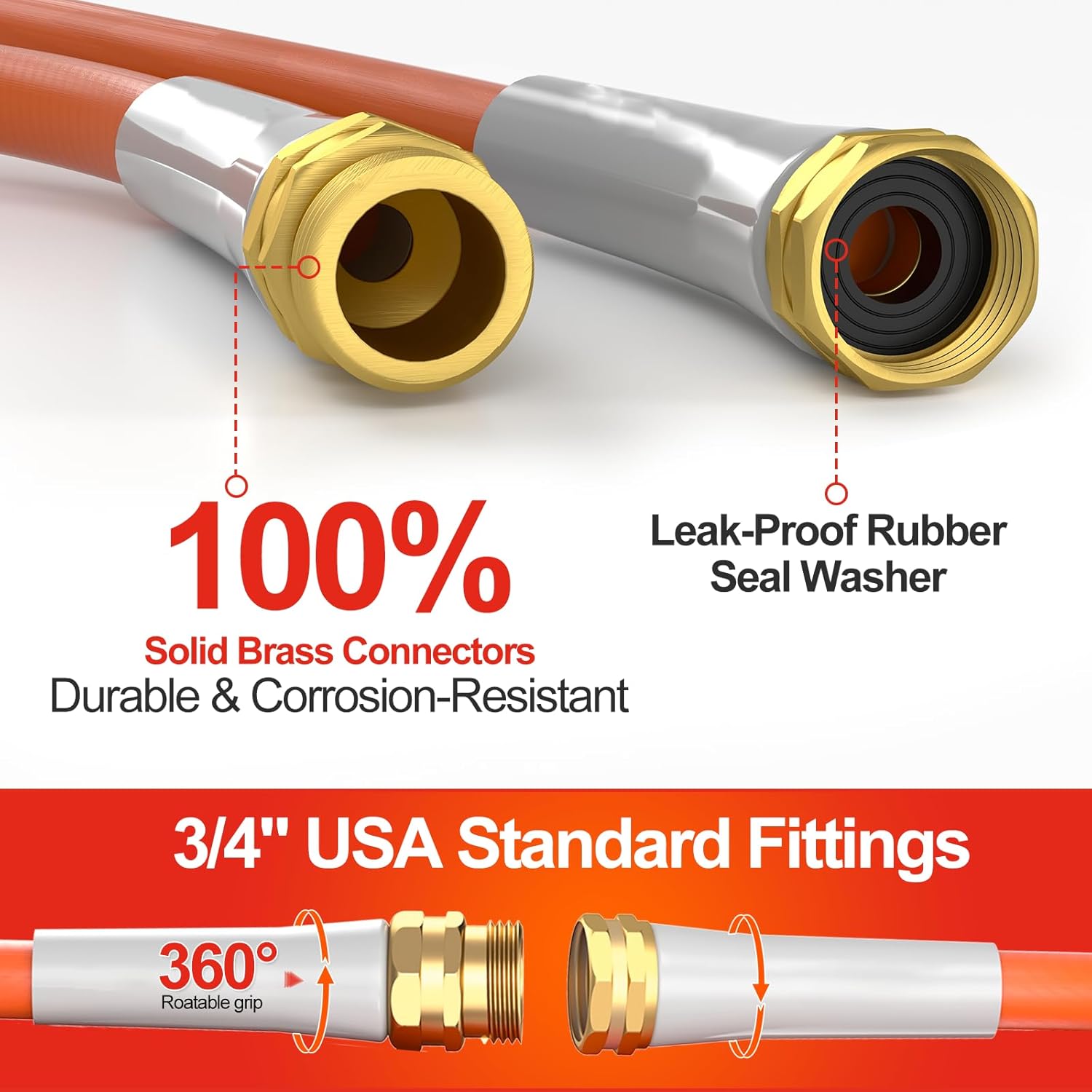 Heavy Duty Garden Hose 100 ft x 5/8 in. Flexible & Lightweight Water Hose | 600 Burst PSI | 8 Function Nozzle | 3/4" Brass Fittings | Kink-less Hybrid Rubber Hose for Garden, Yard, Outdoor Watering