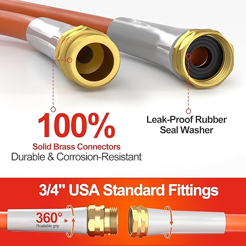 Miniatura 3 de Manguera de jardín resistente de 100 pies x 58 pulgadas. Manguera de agua flexible y ligera  600 ráfagas PSI  Boquilla de 8 funciones  Accesorios de