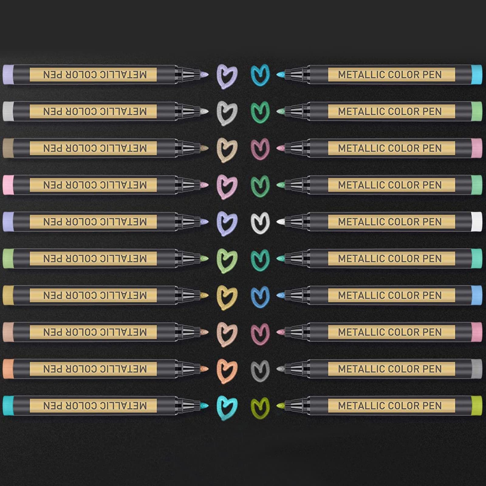 LumeiyMetallic Marker Pens,20 Colours Gold Metallic Pen Set for Black Paper, Stone Painting, Guest Book, DIY Card Making, Scrapbooking, Crafts, for Metal, Wood