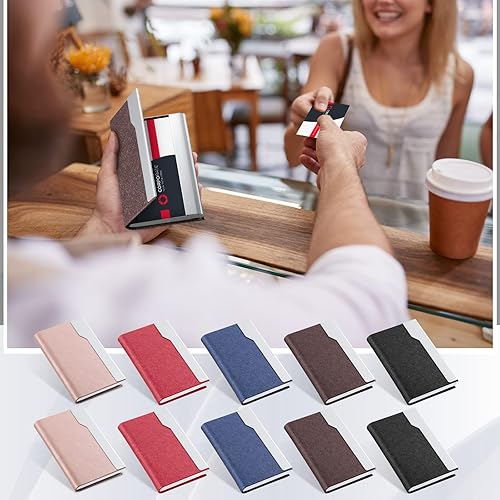 Miniatura 6 de Yexiya 10 fundas profesionales para tarjetas de visita, piel sintética a granel, acero inoxidable con cierre magnético, cartera para tarjetas de