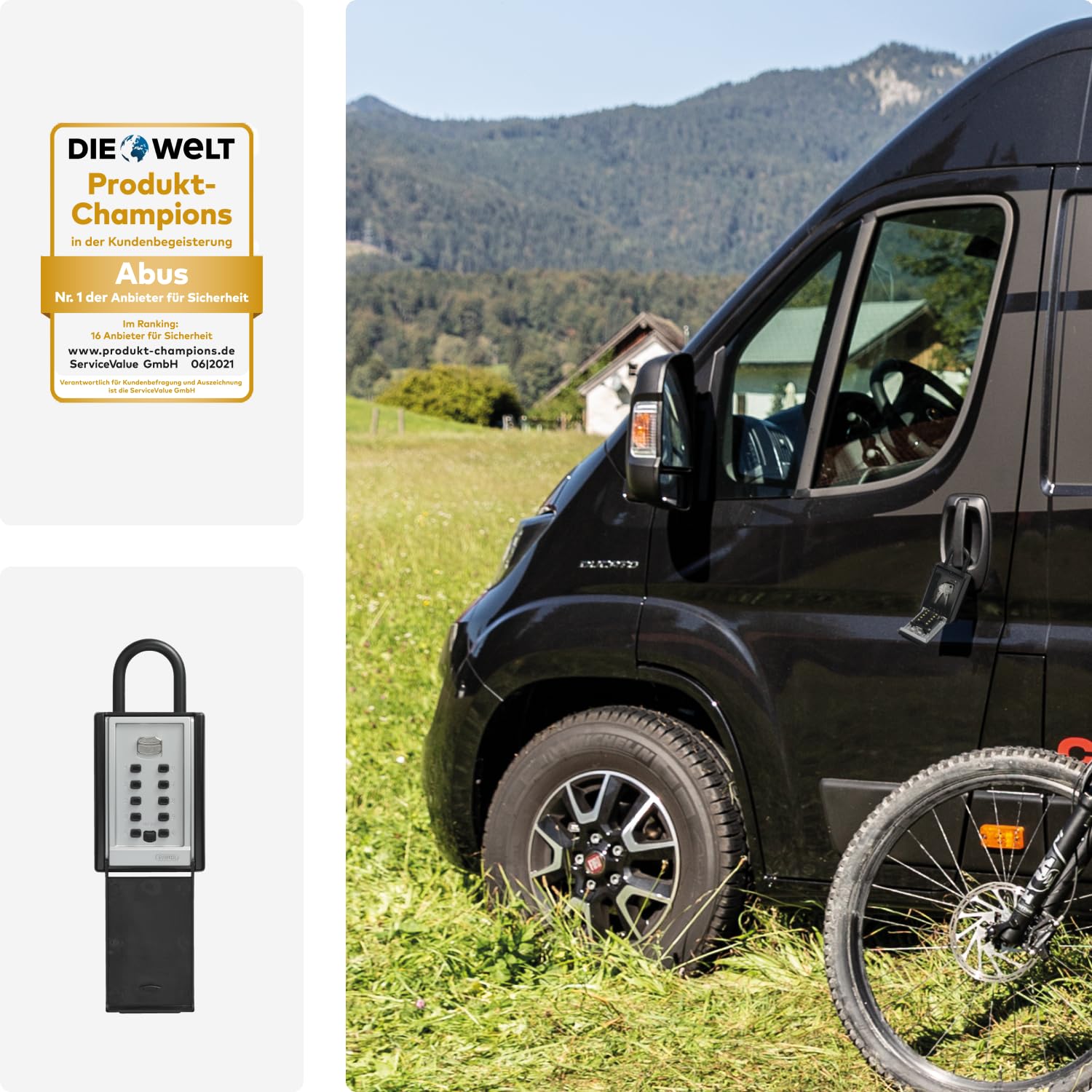 ABUS KeyGarage 777 - Schlüsselbox mit Bügel zur Befestigung - mit Tastencode - für Schlüssel oder kleine Wertgegenstände - Schwarz-Silber | Schlüsselsafe für bis zu 20 Schlüssel, wetterfestes Metallgehäuse, 1- bis 10-stelliger Code, ideal für Ferienwohnun