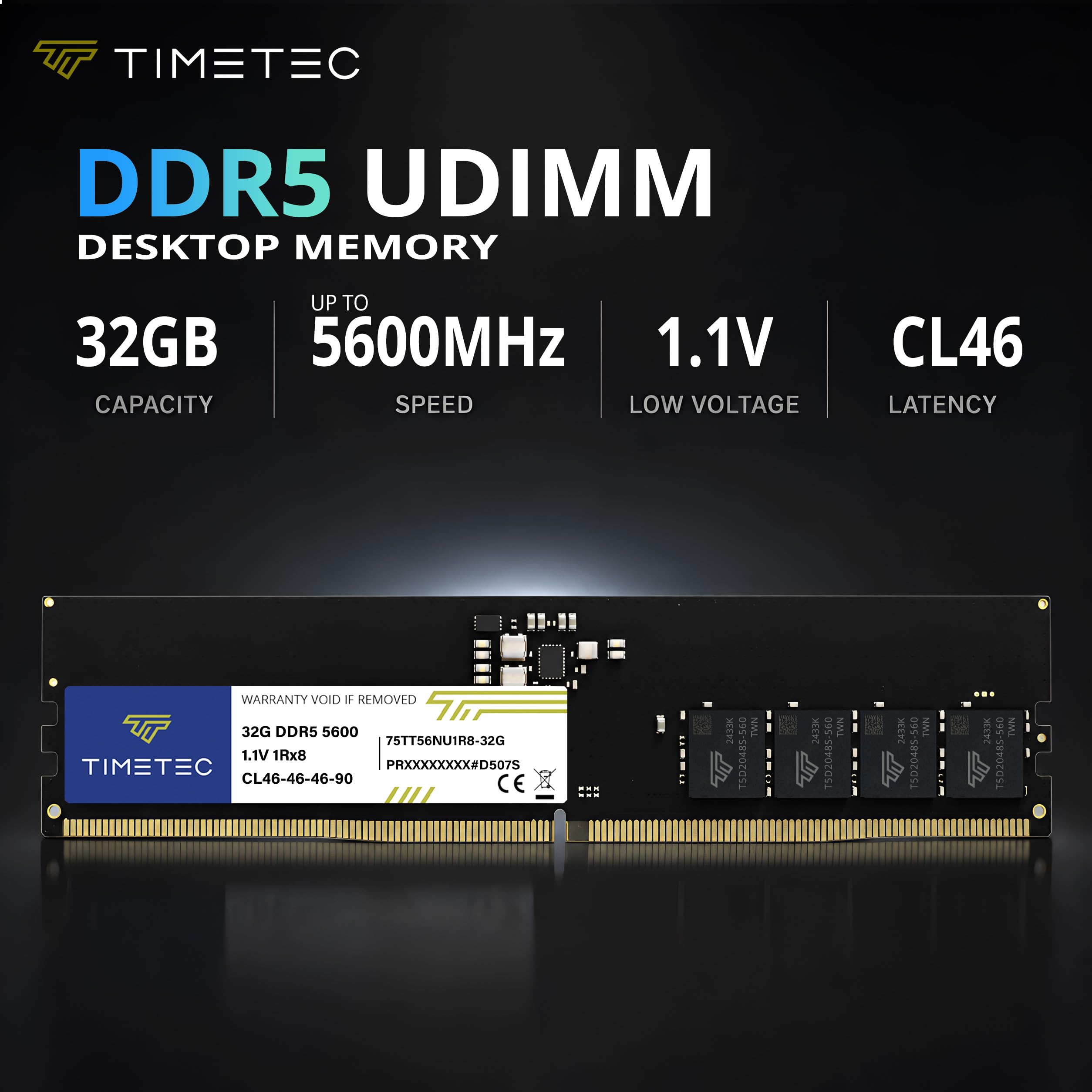Timetec 64GB KIT(2x32GB) DDR5 5600MHz PC5-44800 Unbuffered Non-ECC