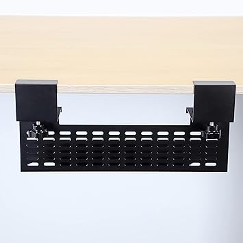 AEONS Under Desk Cable Management Tray Wire Cord Organizer Removable C Clamp Mount No Drill Computer Cord Raceway and Modesty Panel, Black, 16-inch