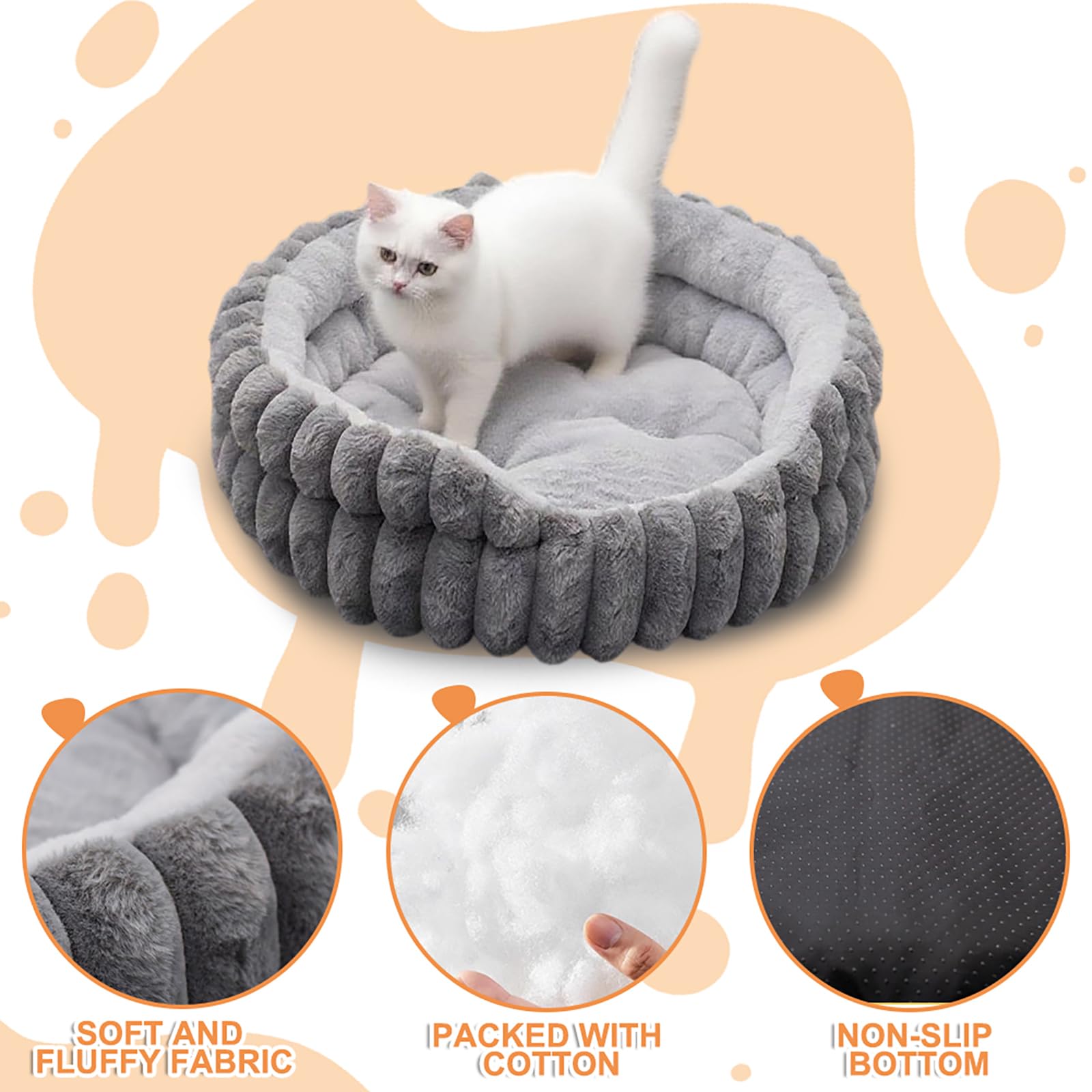 Panier Chien, Panier Chat Moelleux, Lit Calmant pour Chien et Chat, Lit Rond Dehoussable Lavable, Antidérapant, Paniers Donut pour Petits Chiens et Chats Moyens, (50 cm, M)
