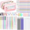 67PCS Aesthetic Stationery Supplies with Pencil Case, 12 Pastel Highlighters, 3 Erasable Pens,5 Multicolor Pen,5 Gel Pen, Stationery Set for Back to School, Pink