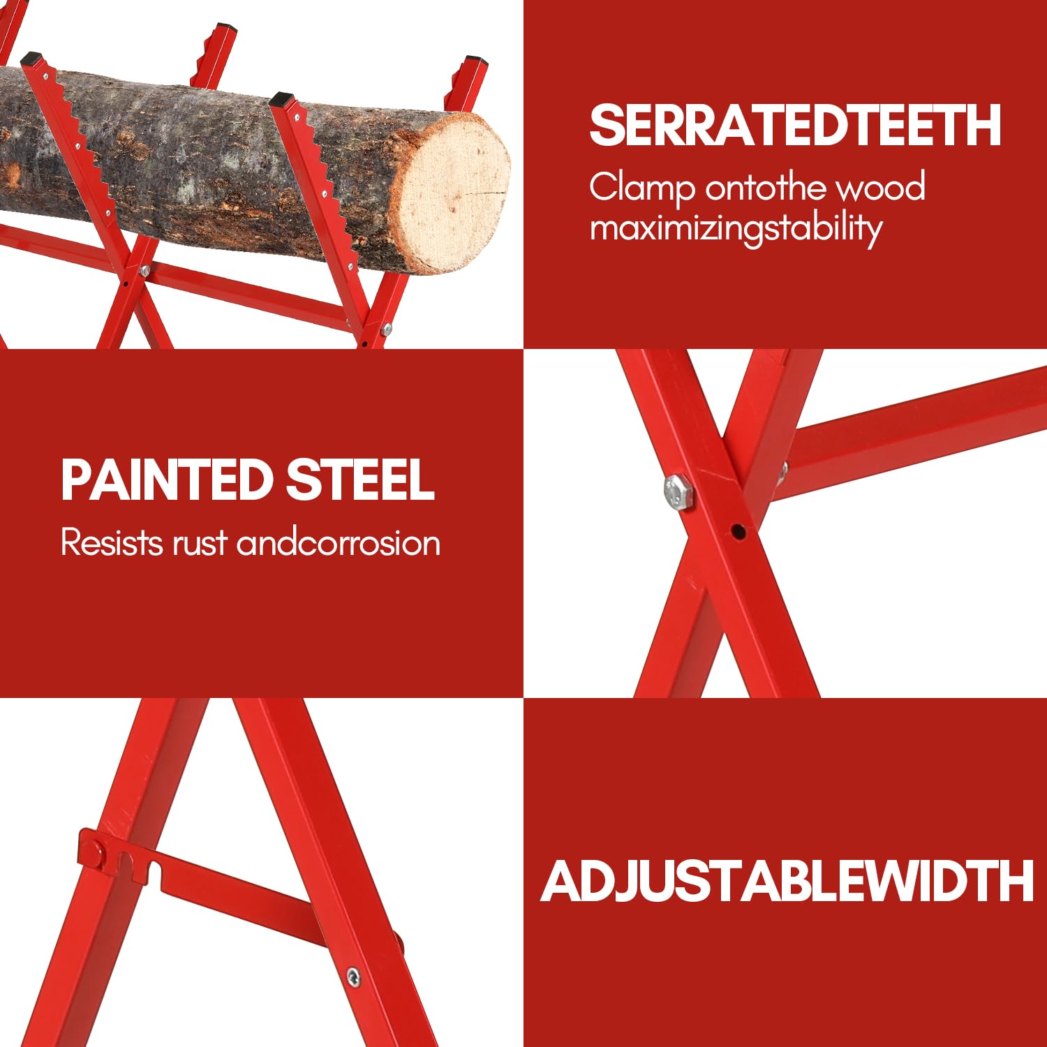 Chevalet de sciage pliable pour tronçonneuse et scie à main, chevalet de sciage à bois, aide à la scie, sciage facile, jusqu'à 100 kg, rouge