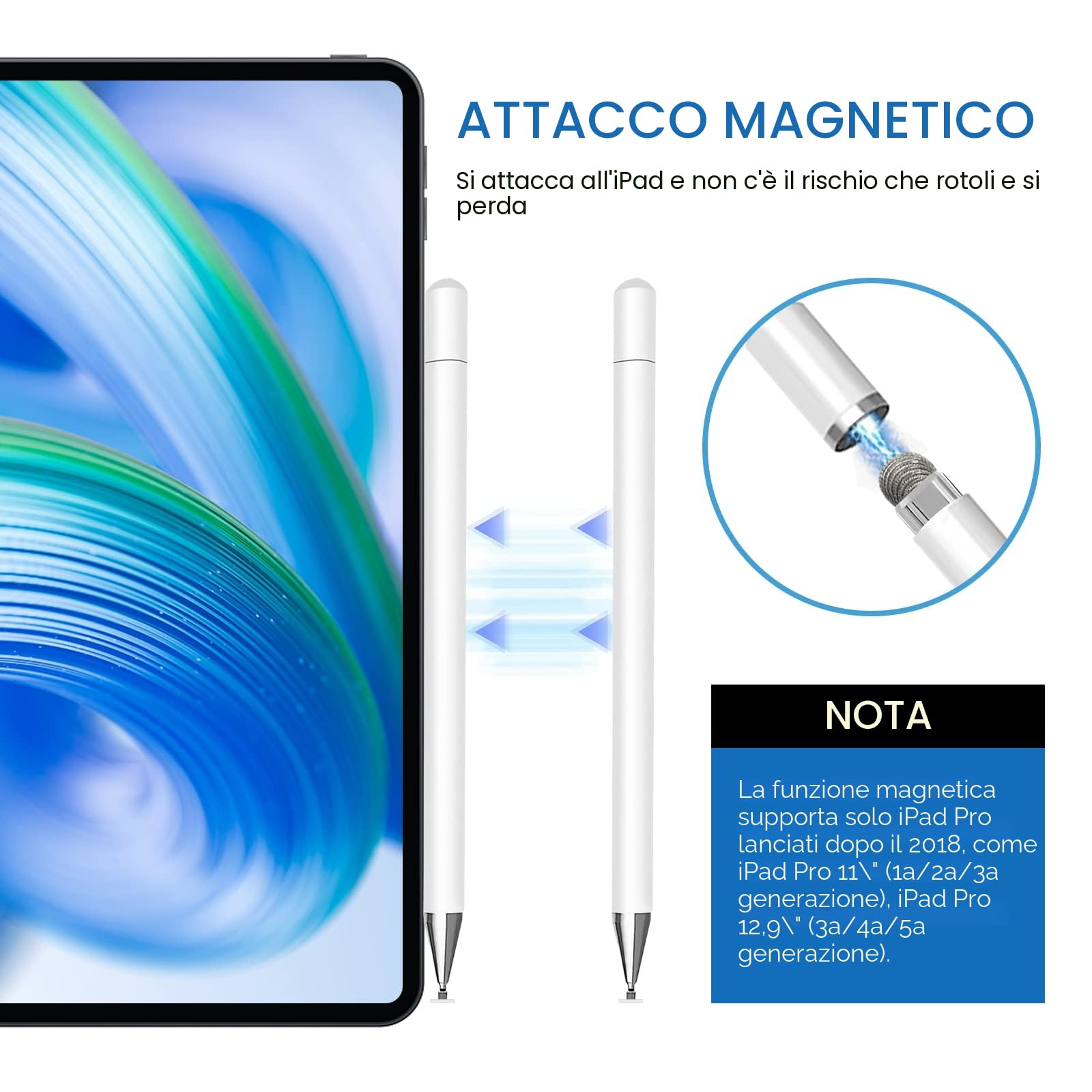 Pennini capacitivi per touch screen, punta a disco, universale, bianco