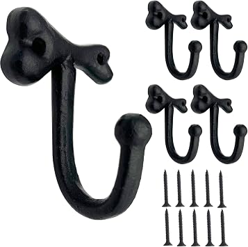 Rustic Wall Hooks Heavy Duty, Cast Iron Hooks, Dog Bone Decorative Cast Iron Wall Hooks, Vintage Hooks for Hanging Coats, Bags, Key, Towels, Hats, Clothes, Belts Black 5 Pack
