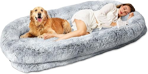 Miniatura 12 de Cama humana para perro XL de 79 x 44 x 12.5 pulgadas, cama ortopédica compartida para perros para adultos y mascotas, cama de piel sintética de gran