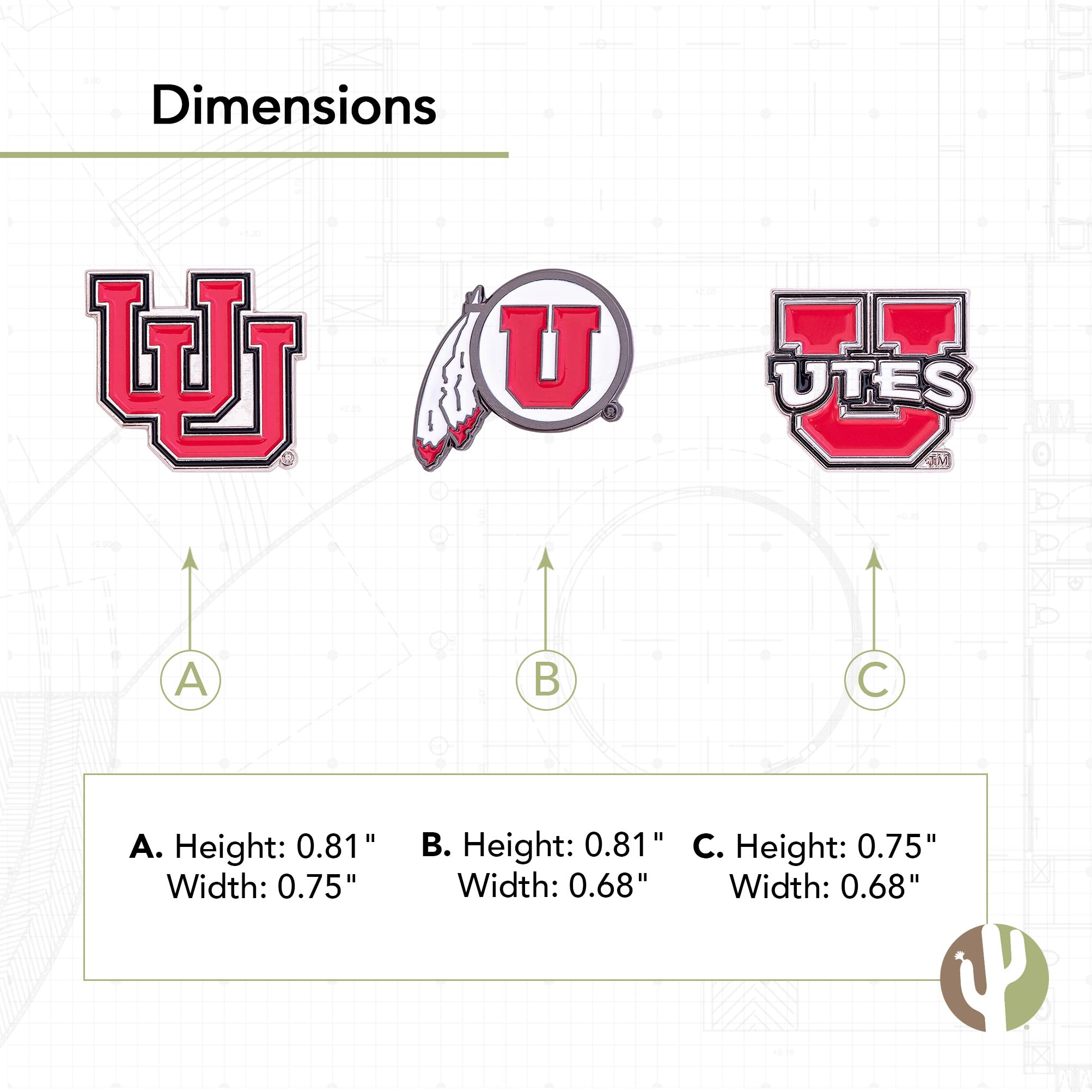 Desert Cactus University of Utah Lapel Pins 3 Pack UT Utes Logo Enamel Made of Metal (Pin Set)