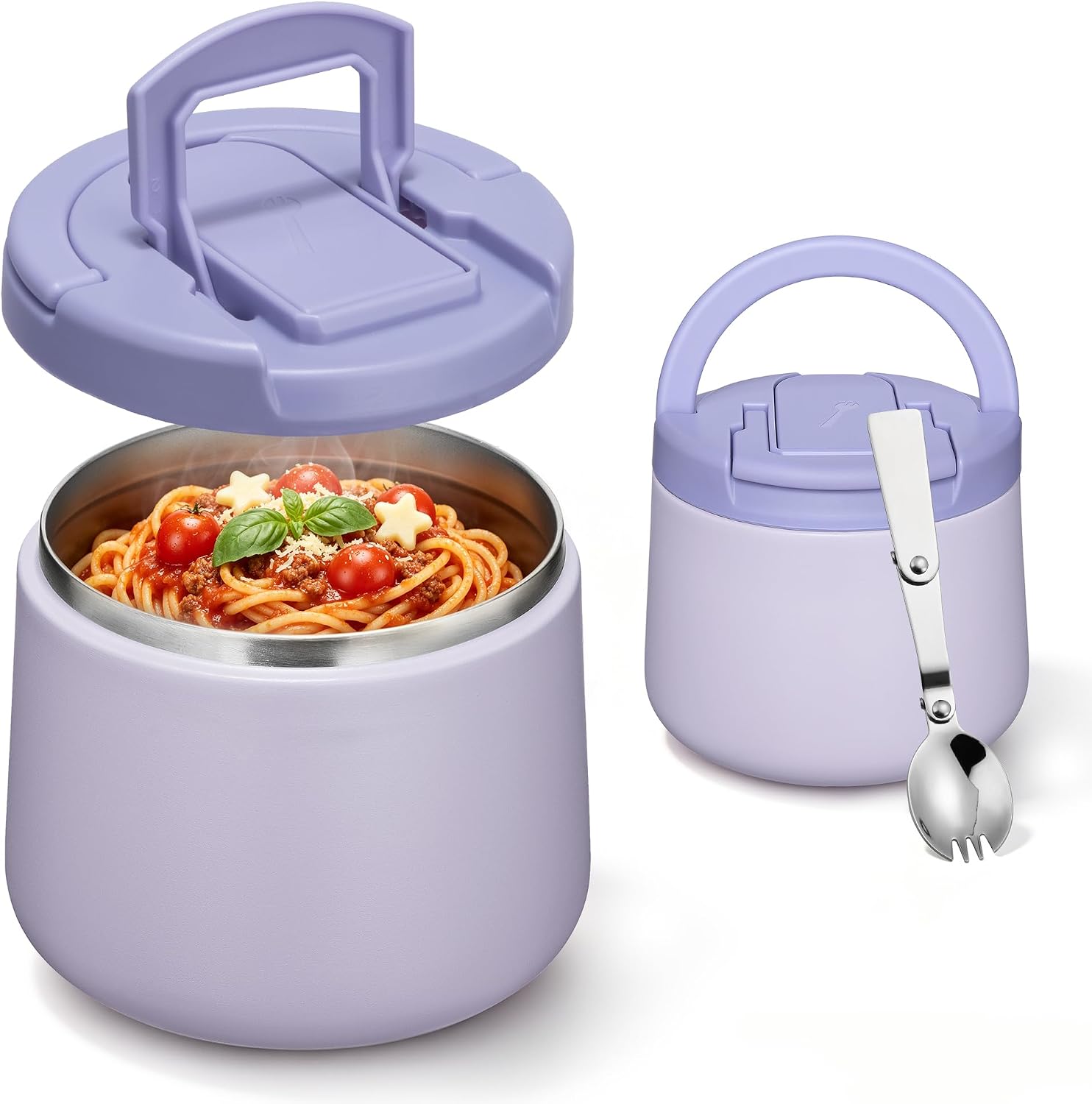 Itslife Soup Thermo for Hot Food Kids 25.5oz Lunch Containers with Buckle Lid Wide Mouth Hot Food Jar Vacuum Insulated Stainless Steel Bento Box Leakproof with Spoon (Purple3, 14oz)