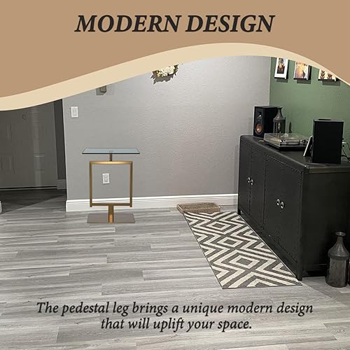 Miniatura 5 de Kings Brand Furniture Molein - Mesa auxiliar, base de metal dorado con parte superior de vidrio templado, moderna mesa rectangular con pedestal para