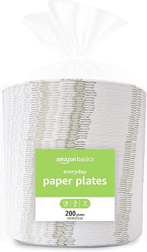 Amazon Basics Disposable Paper Plates, 200 Count