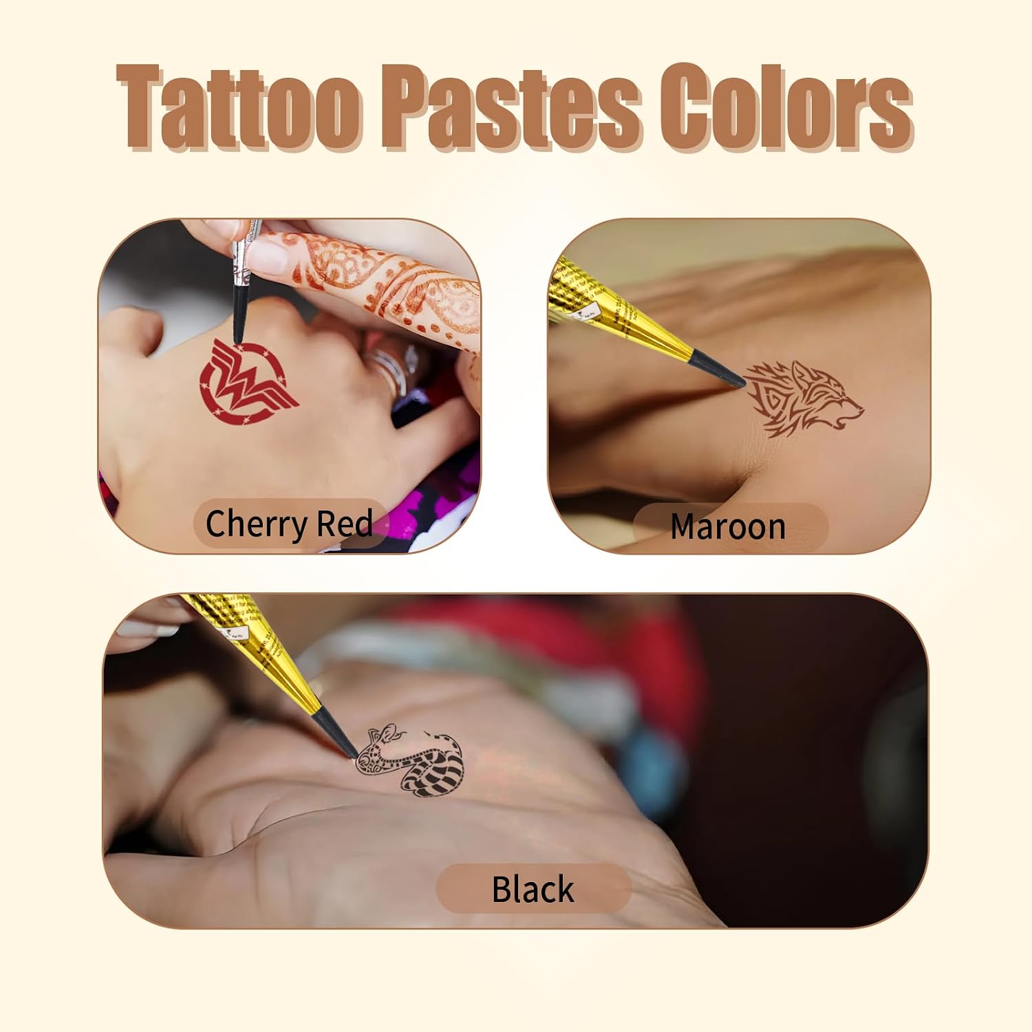 146pcs Temporary Tattoo Kit, Suit for Teens Beginners & Adults – 3 Tattoo Pastes Black/Maroon/Red, 136pcs Reusable Stencils Designs, DIY Body Art Skin Painting for Festivals, Parties Makeup