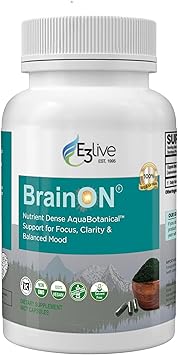 E3LIVE BrainON - مستخلص AFA المحصود بريًا لتوازن المزاج والتركيز على 90 عددًا