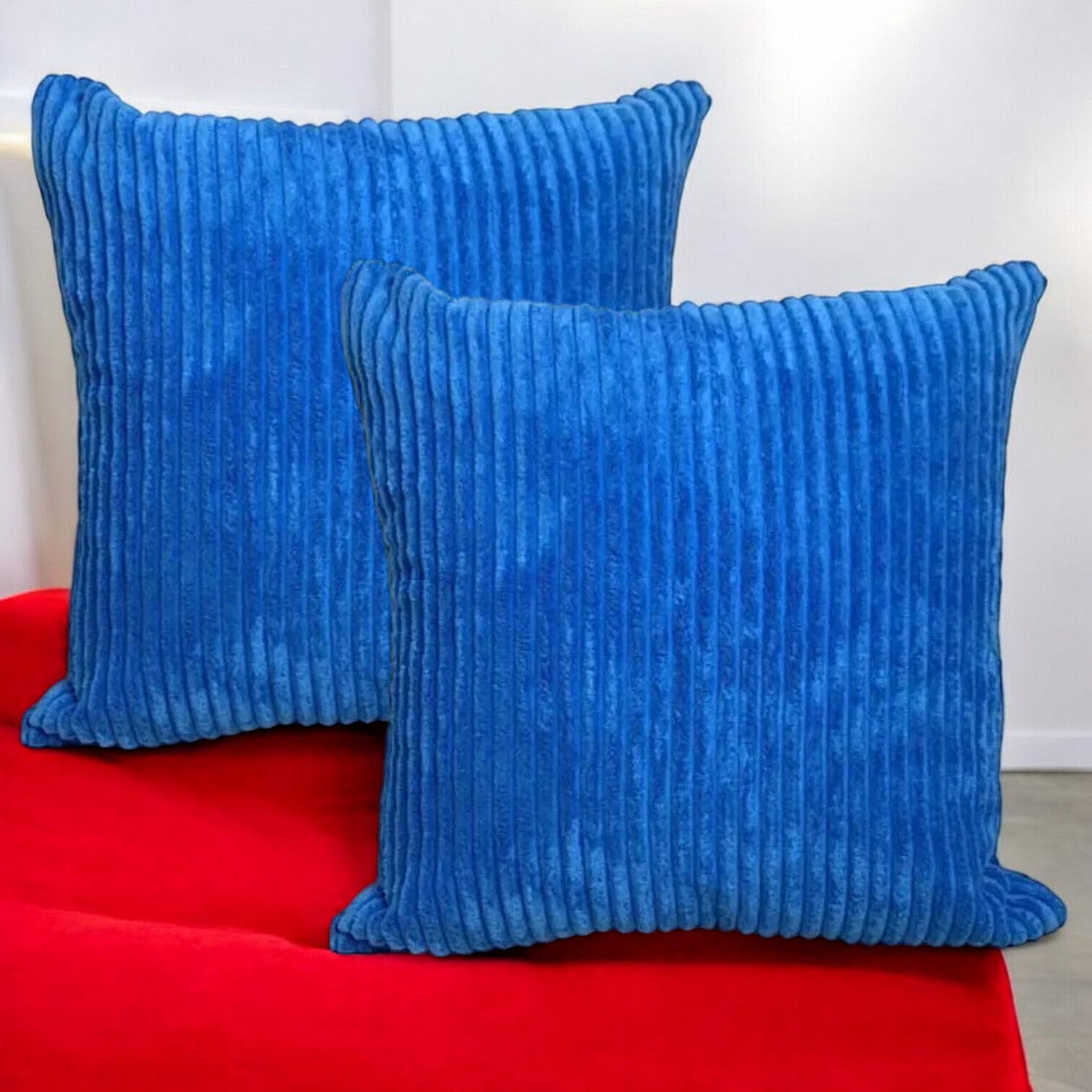 Seechoo Corduroy Cushion Covers, Set of 4, 40 x 40 cm, Plain Soft Striped, Assorted Colours (Blue), 40 x 40 cm (Pack of 4) - Image 4