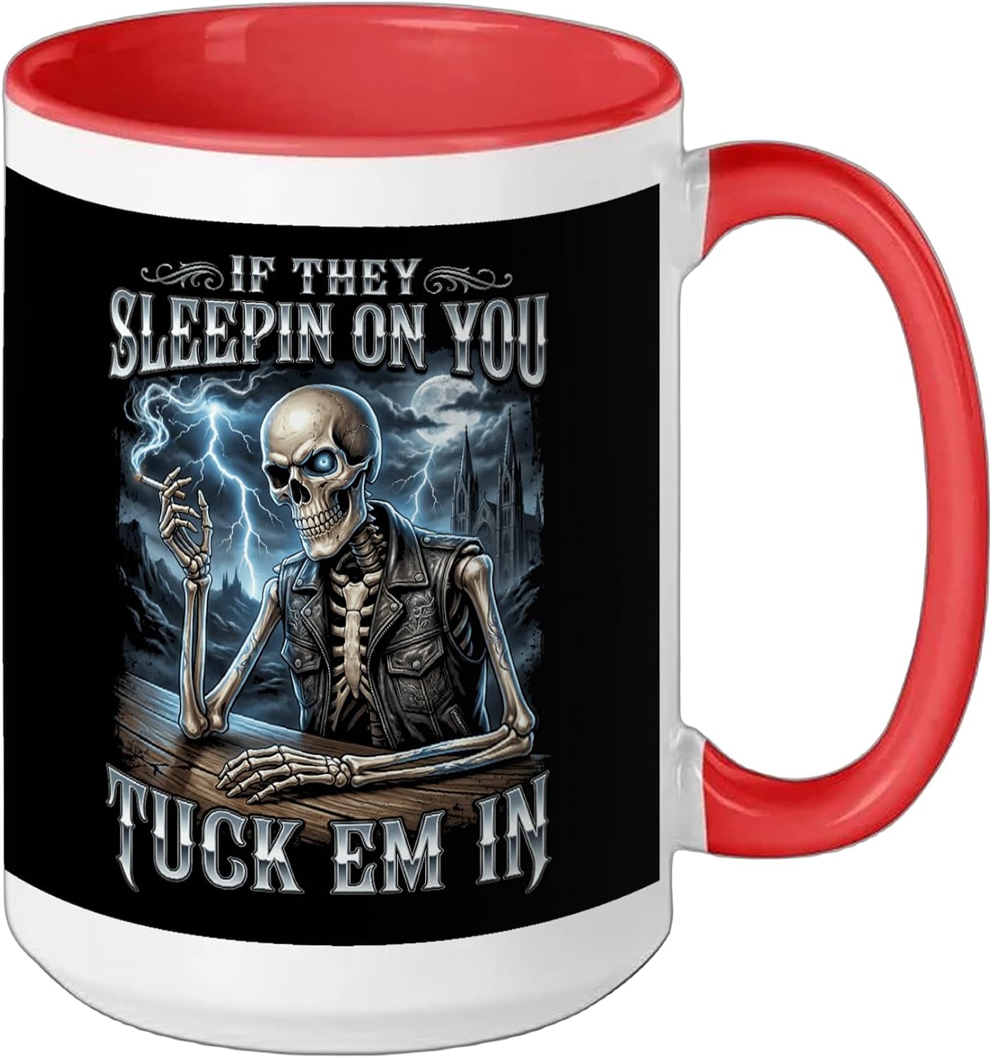 In Funny Skeleton Meme Art Ceramic Mug, Red/White, 15oz image 2