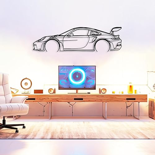 Miniatura 4 de DecoSoul Silueta 911 - Arte de pared de metal para automóvil, automóvil deportivo, decoración de línea de silueta automotriz, cueva de hombre,