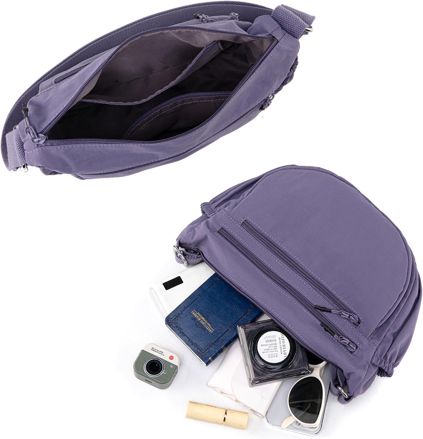 Trendy Small Crescent Bag Nylon Crossbody Bags for Women Lightweight Hobo Luna Bag Multi-Pocket Shoulder Crossbody Purses - Image 5