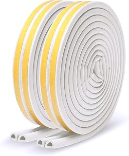 Weather Stripping for Doors and Windows,Tolmnnts All-Climate D-Type Self-Adhesive Foam Seal Strip for Doors/Windows Gap Blocker and Sound Insulation,66FT(20M) 2Pack,White