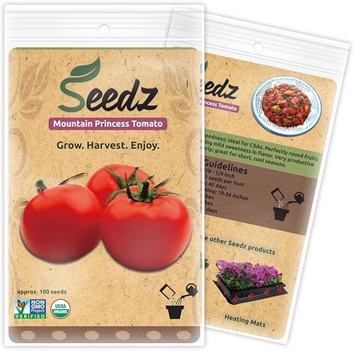 Semillas de tomate orgánico, APPR. 100, tomate Mountain Princess, semillas vegetales tradicionales, orgánicas certificadas, sin OMG, no híbridas,