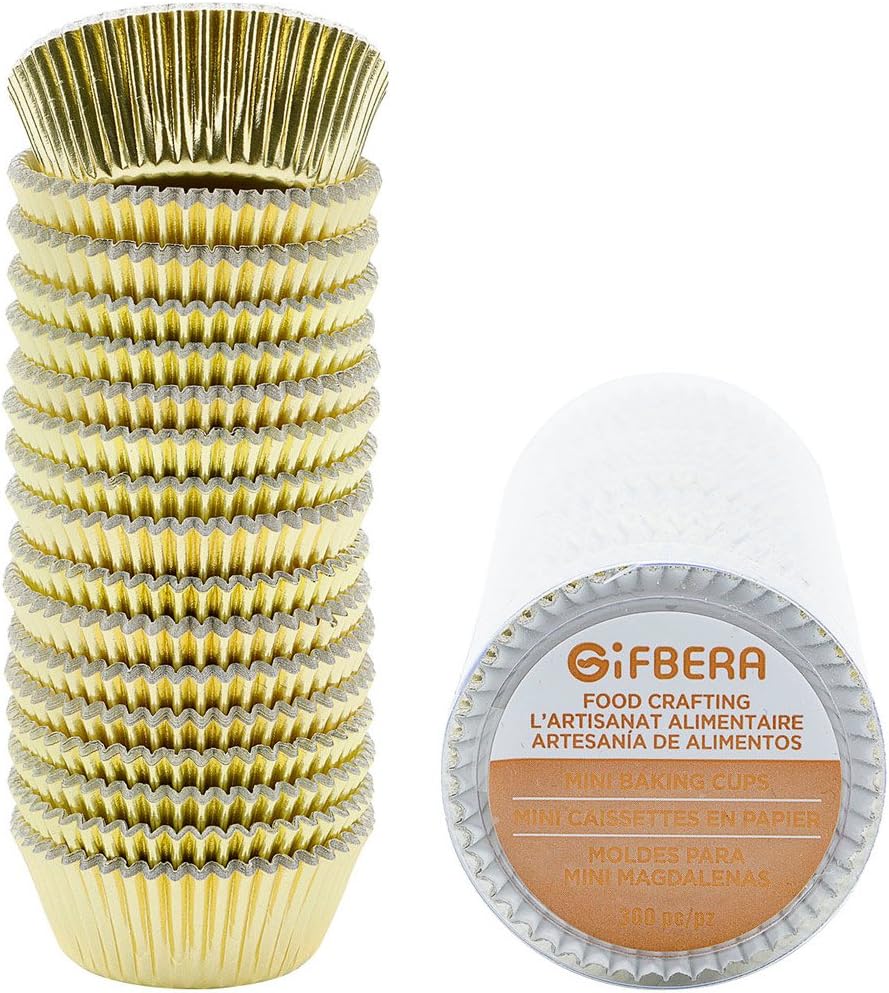 Gifbera Mini Foil Baking Cups Gold, 300-Count Bright Foil Paper Gold Cupcake Liners Mini Size