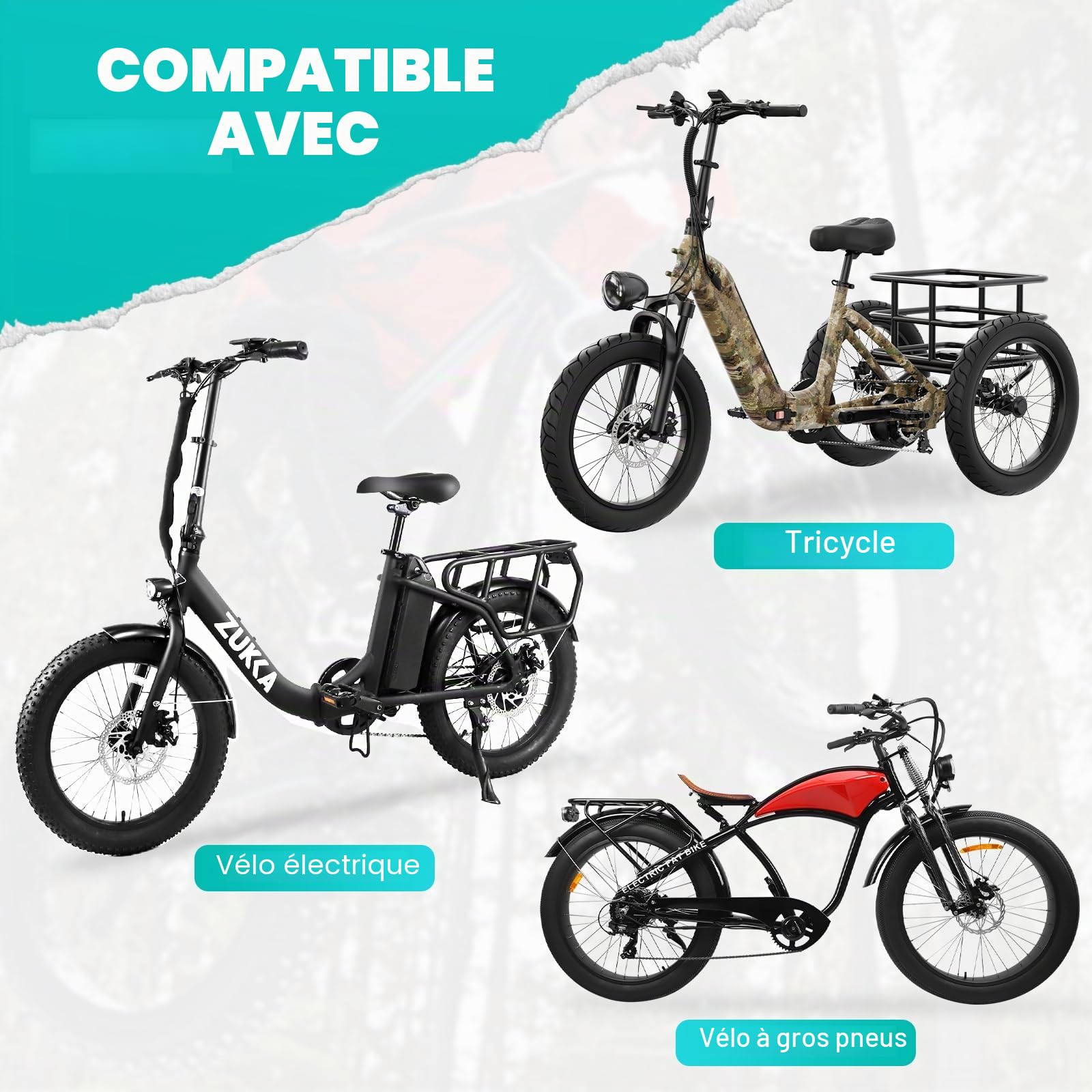 MEGHNA Pneu de vélo électrique 16/20/26 x 3,0" compatible avec 76-305/76-406/76-559 VTT/Fat Tires/Snow&Electric Bike
